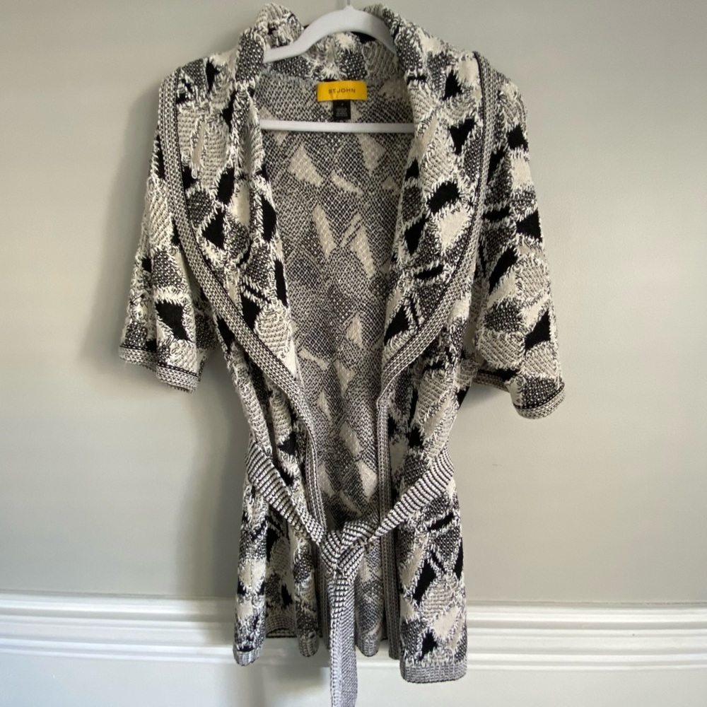 St. John Cardigan Sweater Vertical Knit size P